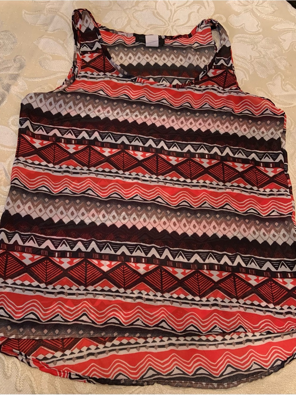 Coral and Black Geometric Racerback Tank Top